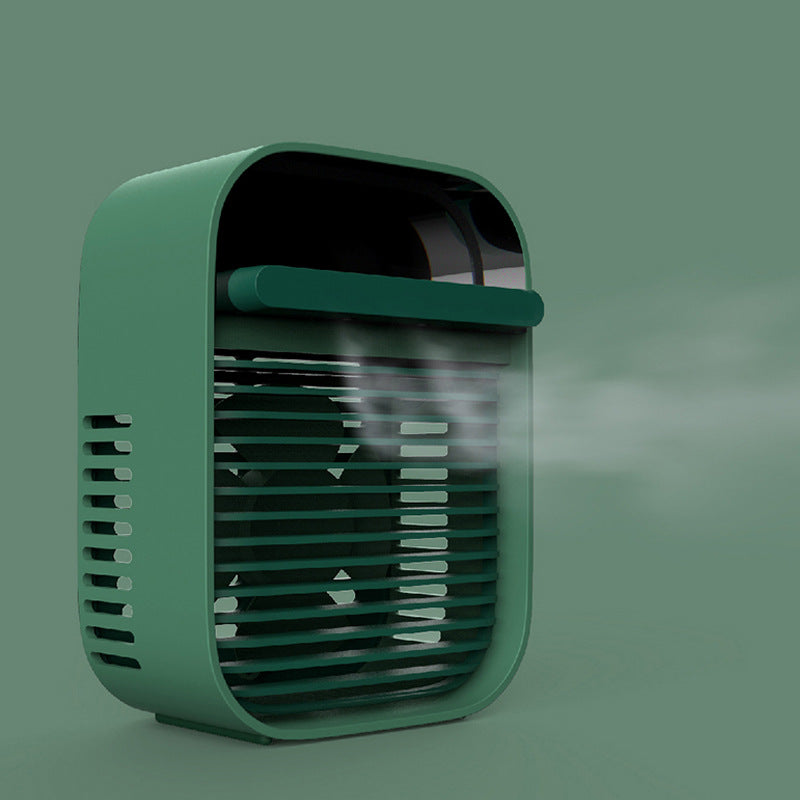 ChillGlow green desk fan front view — personal mist air cooler with push button controls