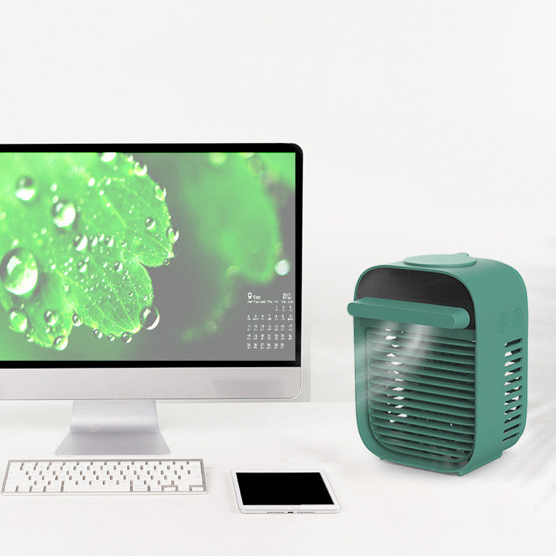 ChillGlow fan water tank detail — 200mL capacity, hours of cooling per fill