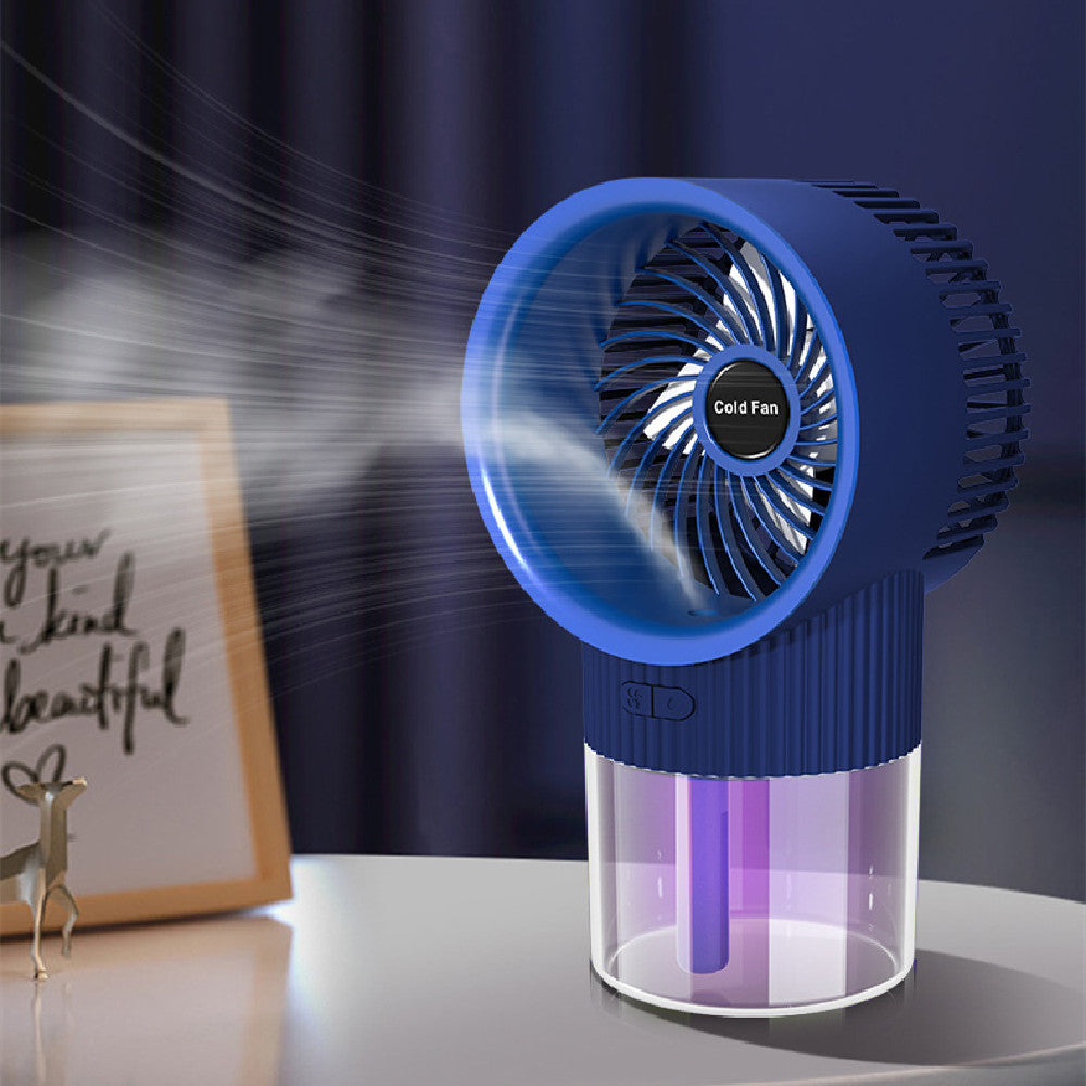 ChillGlow Mini ice mist fan in dark blue — ultra-compact rechargeable personal cooler
